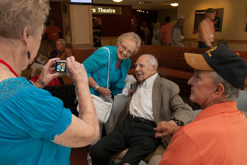 Ben James '34 greets fellow alumni as President for a Day. Photo by Carl Socolow '77.