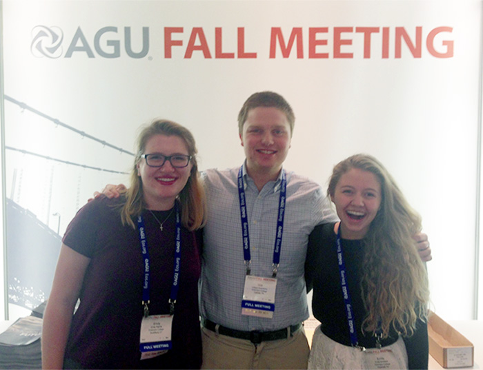 Three students traveled to California during winter break to attend the fall AGU conference.