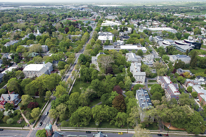 Aerial image of campus and community.