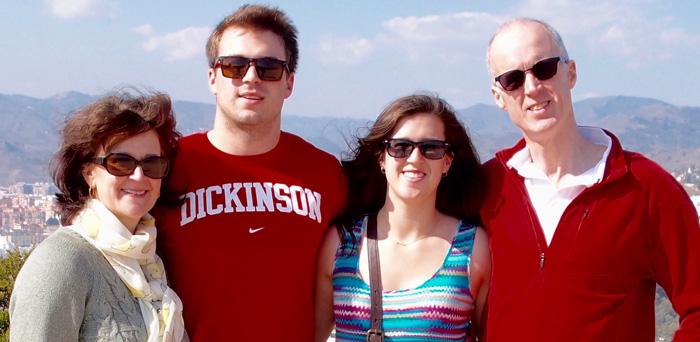 Gordon and Anne Armour P’16, pictured with their daughter, Charlotte and their son,  Tobias, in Málaga, Spain, during Charlotte’s study-abroad year.