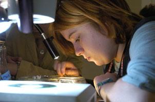 Photograph of a student in the Biology lab