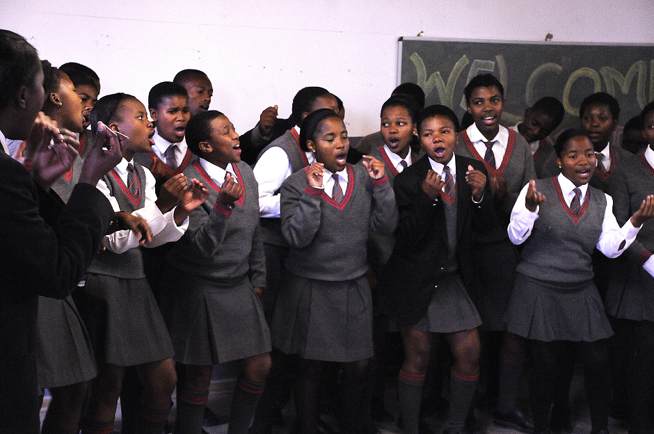 Photograph of students singing 