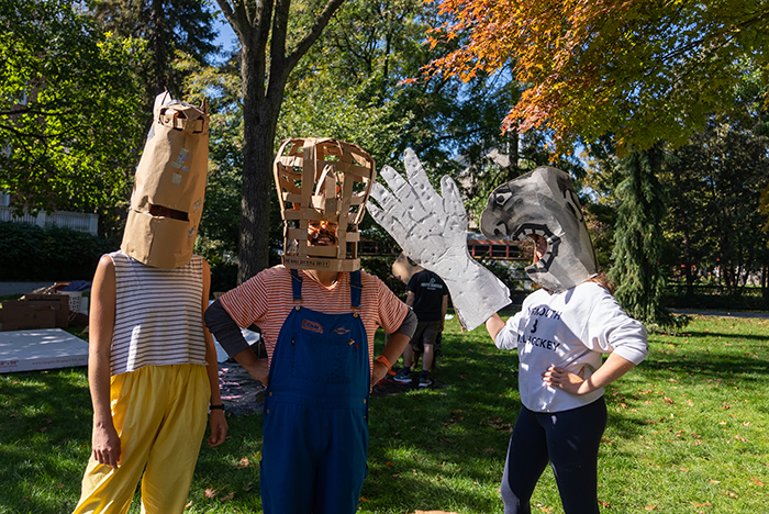 Students created outsized puppets during a Wednesday-morning workshop with visiting artists Bread and Puppet. Photo by Dan Loh.