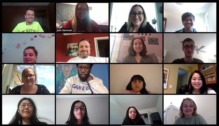 CAI interns meet virtually with CCLA Director Gary Kirk (second row, second from left). Meetings and shared online documents keep everyone connected an on track.