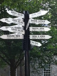 Dickinson College's directional sign, indication our locations abroad