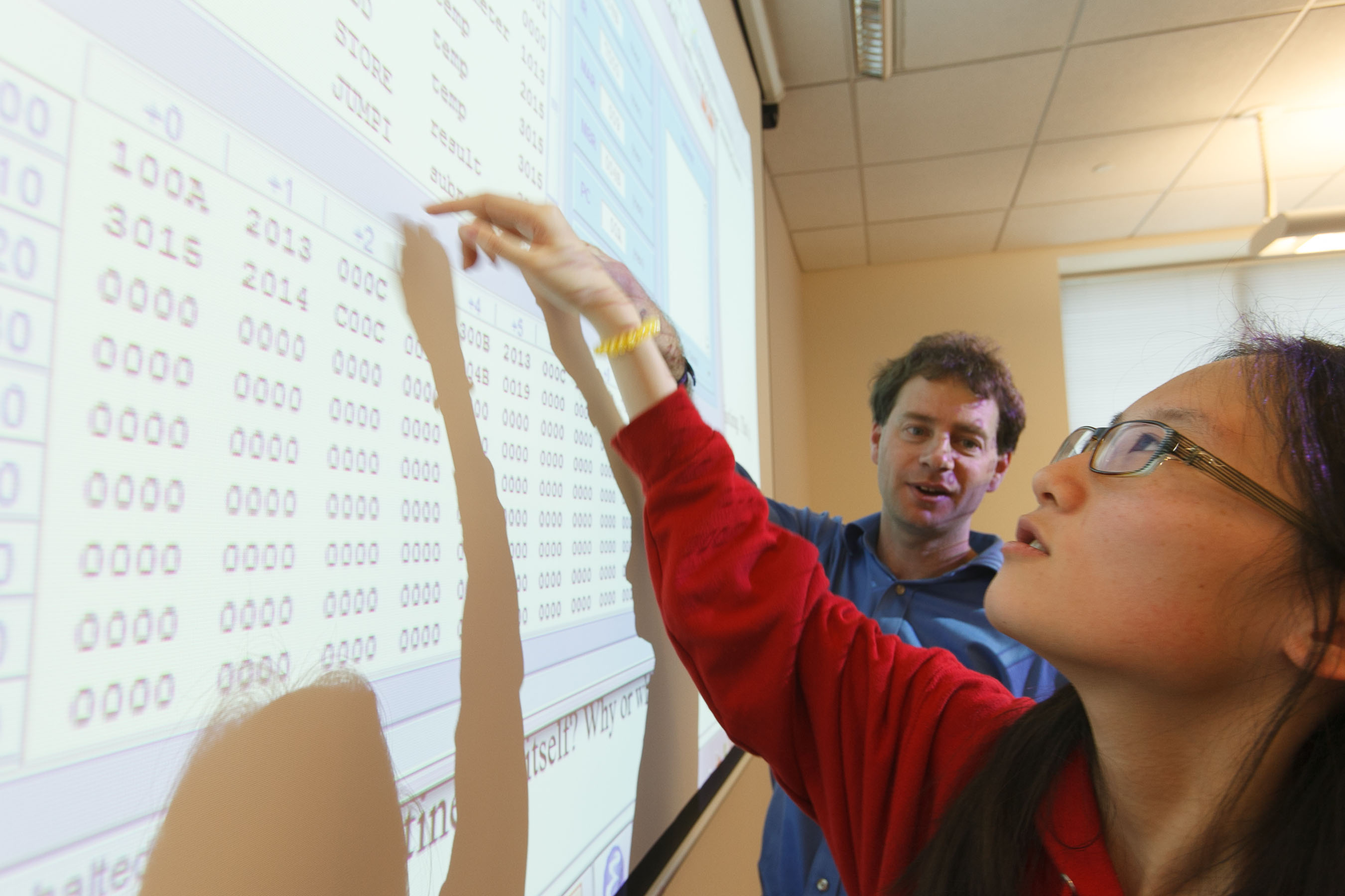 Student and teacher at a smartboard