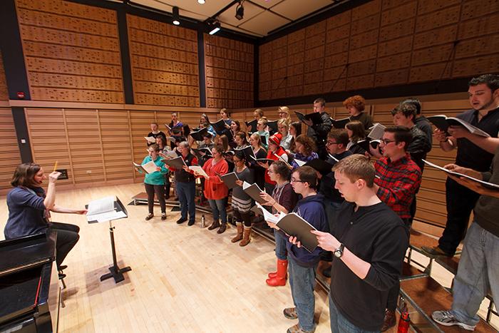 Photo of the college choir rehearsing