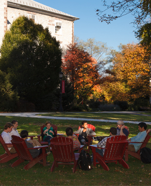 Class outside on academic quad