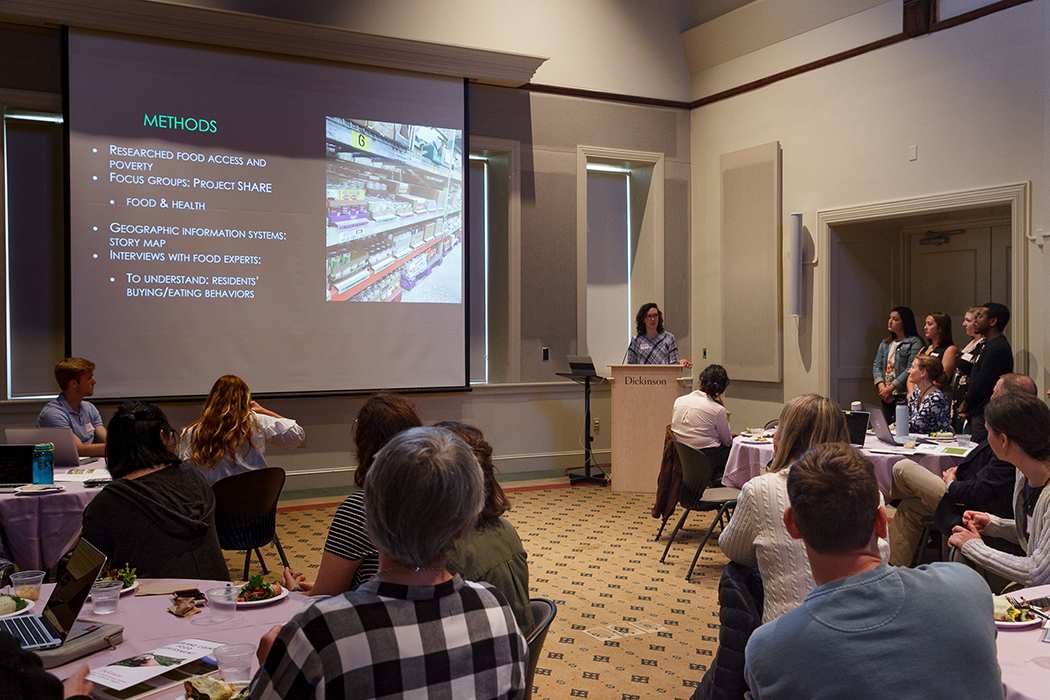 On April 26, students delivered a lunchtime presentation on food security in Central Pennsylvania to community leaders. Photo by Carl Socolow '77.
