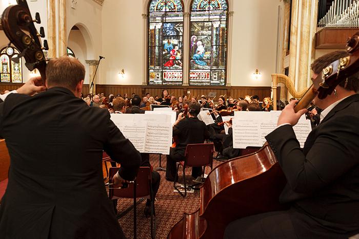 The Dickinson College Orchestra performs at First Evangelical Lutheran Church in Carlisle.