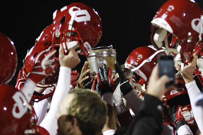 Football team with the coveted Little Brown Bucket in 2012.
