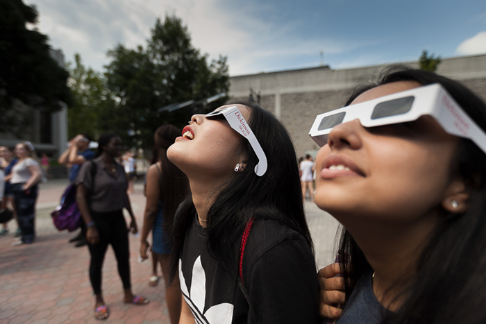 Dickinson students watching solar eclipse