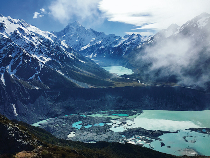 Least Touristy Travel Photo
“50 shades of blue,” Mount Cook, New Zealand, 
by Jamey Harman ’18