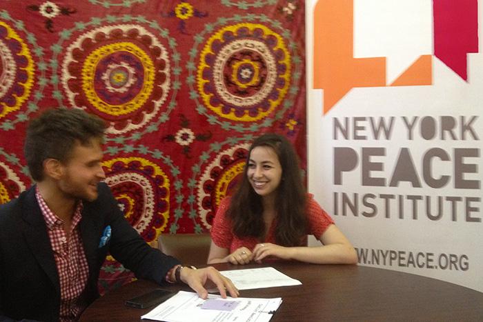Sasha Shapiro '15 and Brad Heckman '89 at the New York Peace Institute
