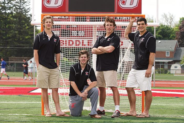 From left: Senior men's lacrosse captains Greg Hanley, Matt Cherry, Brandon Palladino and Christian Beitel
