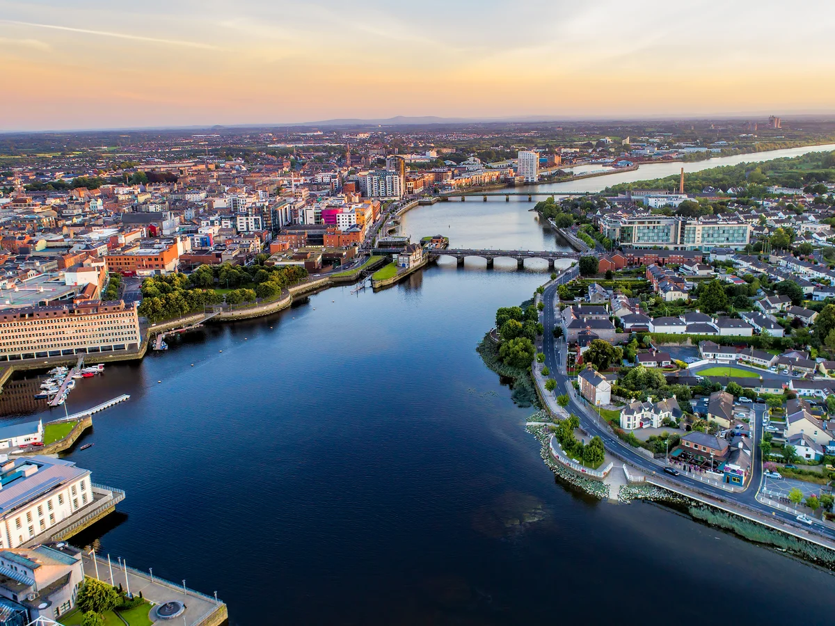 An image of the city of Limerick, Ireland, viewed from above