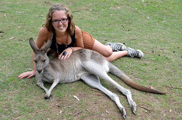 Lisa Freeman '15 makes a four-legged friend while taking part in the Dickinson in Australia program. Photo courtesy of Freeman.