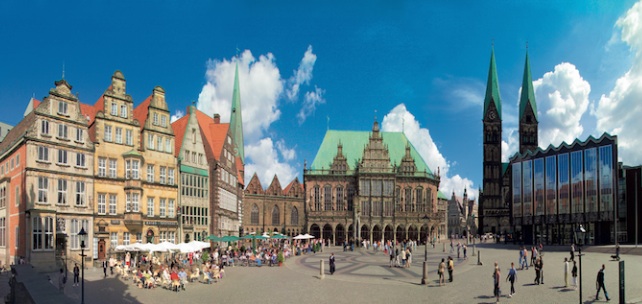A panorama of a German market plaza.