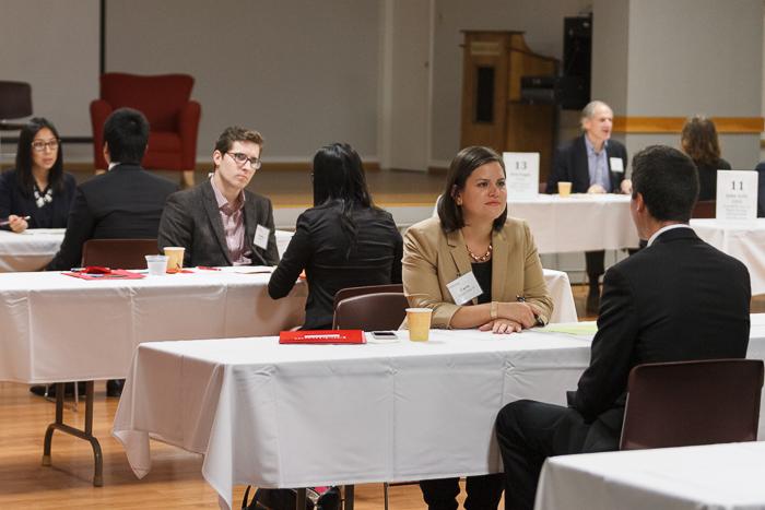 Students and alumni take part in mock interviews during the Career Conference & Volunteer Leadership Summit. Photo by Carl Socolow '77.