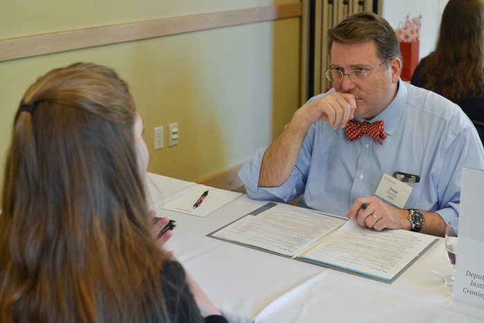 Students and alumni participate in mock interviews during a recent Career Conference on campus.
