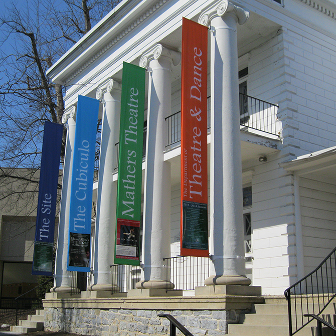 Photo of the new banners displayed on the front of the Montgomery House. 