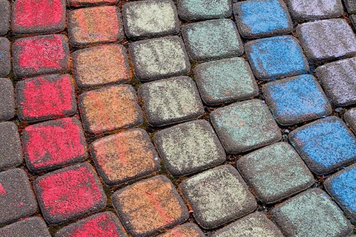 Bricks colored with chalk