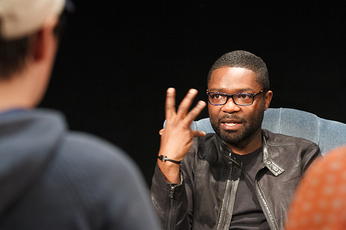 David Oyelowo speaks with theatre students. Photo by Carl Socolow '77. 