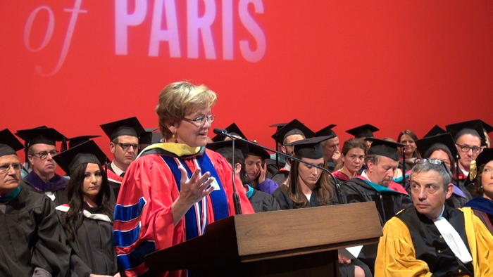 n 2015, Ensign received an honorary degree from the American University of Paris for her pioneering academic and humanitarian work