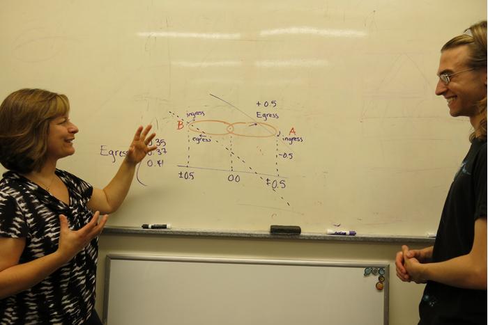 Physics Professor Catrina Hamilton-Drager and Ben Kimock '15