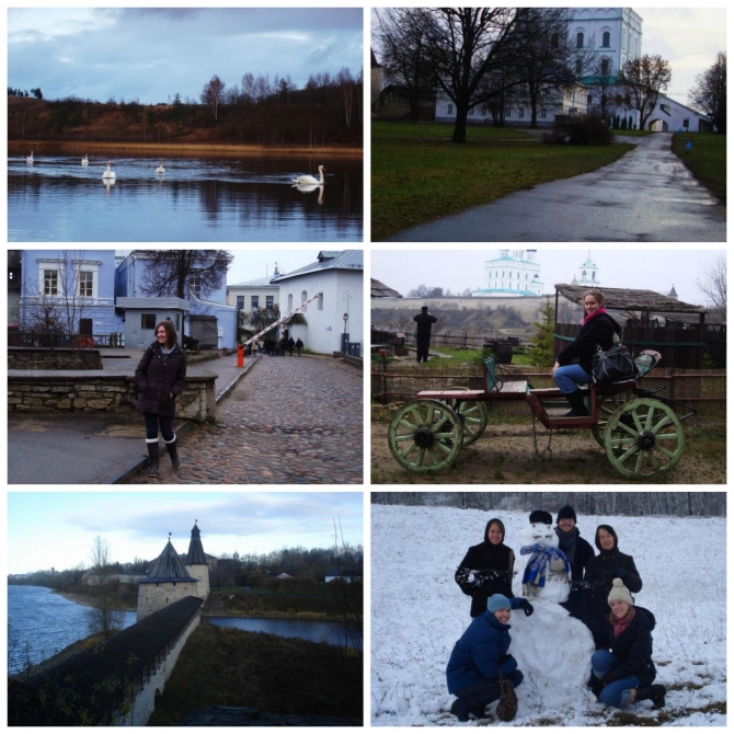 Various photos of Dickinson students experiencing Pskov.