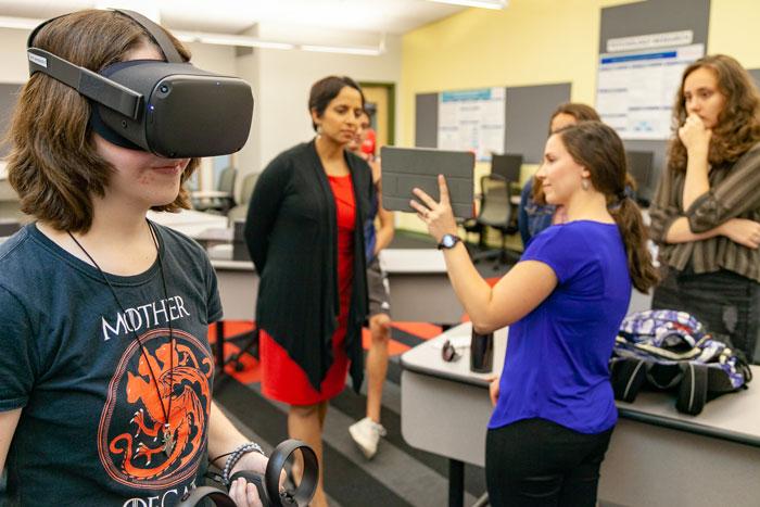 Students use virtual reality to conduct research.