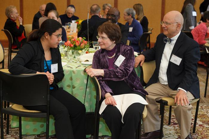 Scholarship donors Truman and Beth Bullard share a moment with Nancy Gomez '18 during the Scholarship Luncheon.
