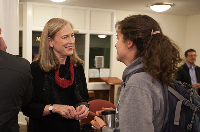 Sylvia Smith '73's residency on campus included a public lecture, classroom visits and studio critiques and an art exhibit of her architectural drawings.
