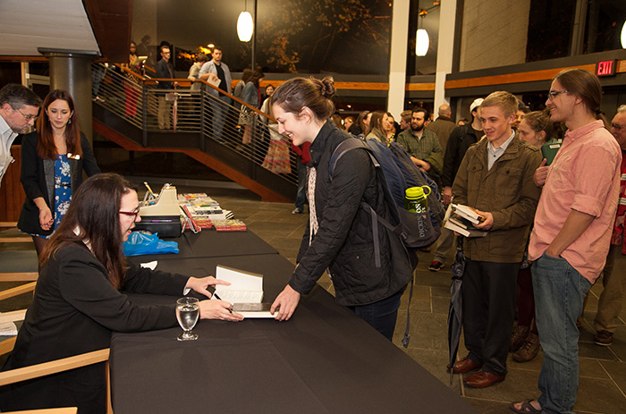 Lorrie Moore signs books after her Nov. 6 reading.