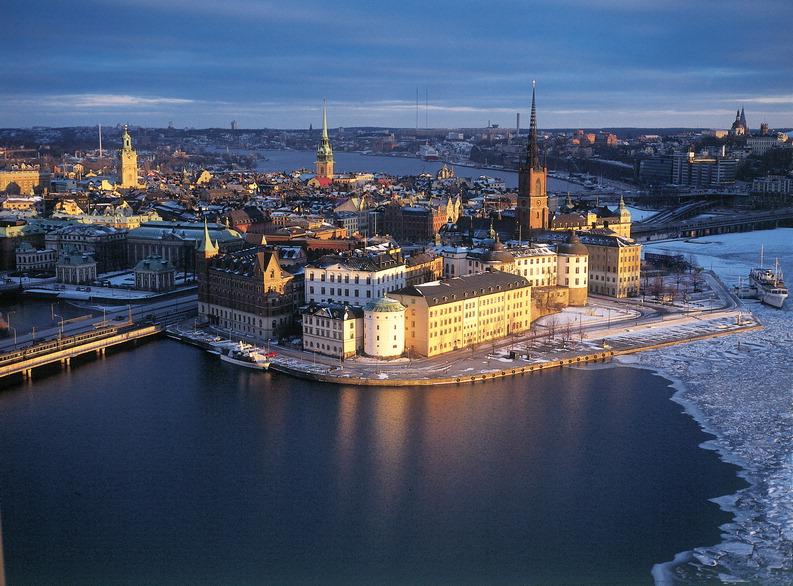 A photo of the city of Stockholm at night.