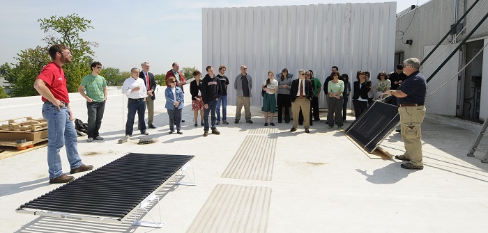 Dickinsonians touring rooftop solar installation.