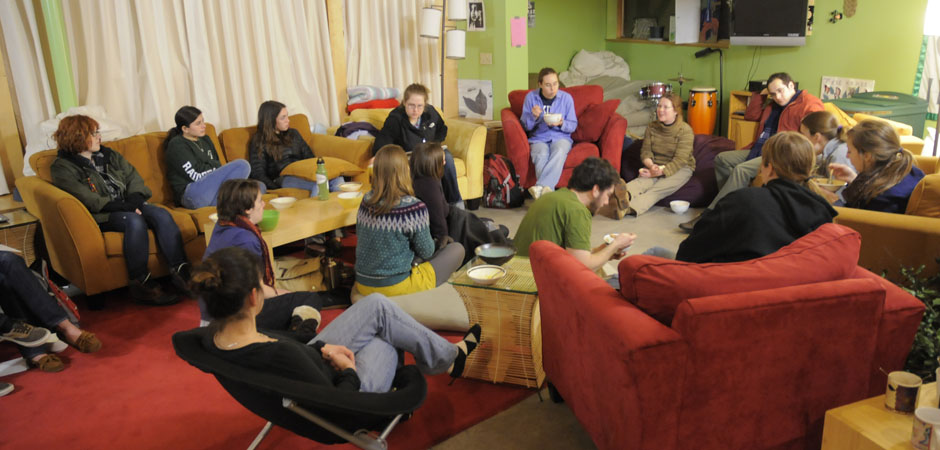 Students gather in the Dickinson College Treehouse.