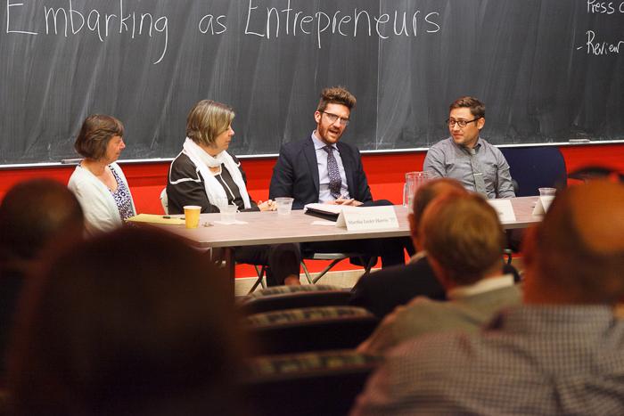 Alumni entrepreneurs discussed how they developed their businesses during the Embarking as Entrepreneurs panel discussion. Photo by Carl Socolow '77.