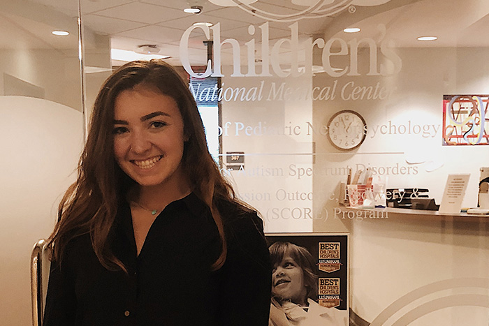 Rachel Brenowitz '19 is gaining valuable experience as a research intern with the Children's National Medical Center, where she shadows neuropsychologists and conducts independent research.