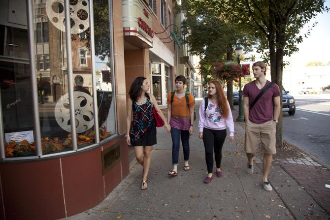 Students walking in downtown Carlisle.