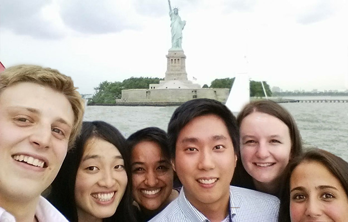 Yoon Choi '15 (third from right), takes a break to see the sights while taking part in the Dickinson in New York City program.
