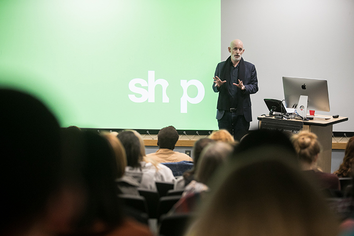 Chris Sharples '87, cofounder of SHoP Architects, speaks during an October 2018 visit to Dickinson College.