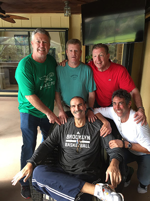 After his transplant, Cohen poses with visitors, including Dickinson buddies Dennis Crawford &#039;80, Stephen&nbsp; Callaghan &#039;79 and Pete Dooner &#039;80.