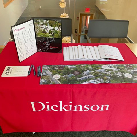 Table display for Dickinson's 2021 College Fair