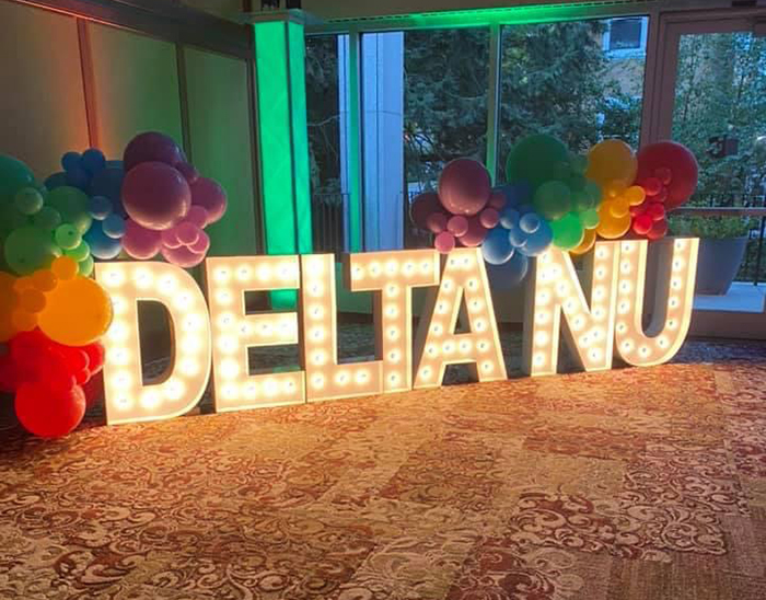 The HUB Social Hall was decked out for Delta Nu's 50th-birthday bash. Photo by Sean Simmons.