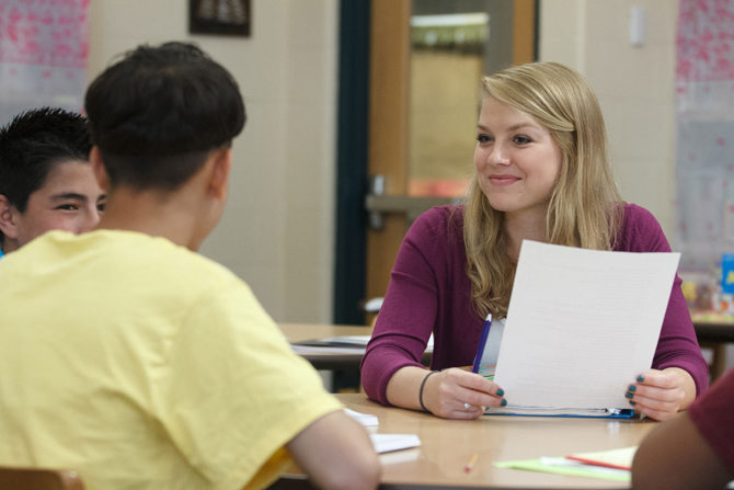 A Dickinson student teaching some younger students.