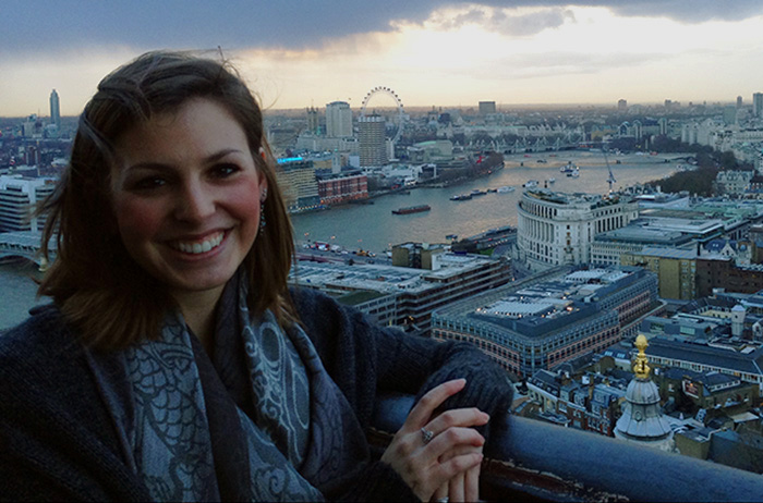 Heather Geist '15 poses in London during her time studying abroad.