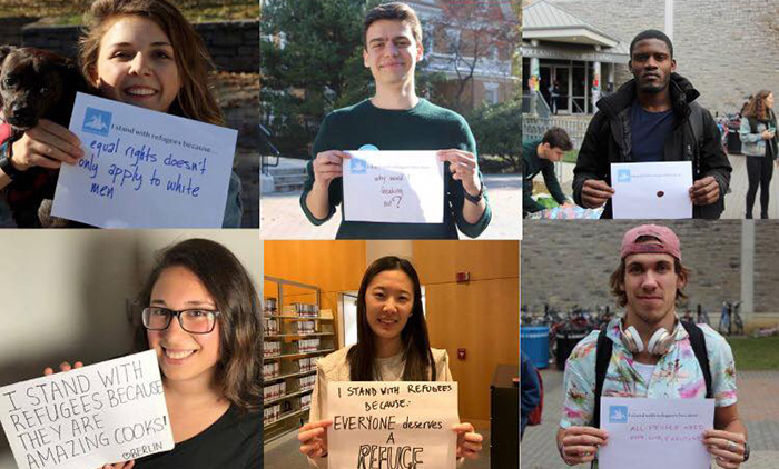 Students posted photos of themselves on social media, showing their support for refugees.