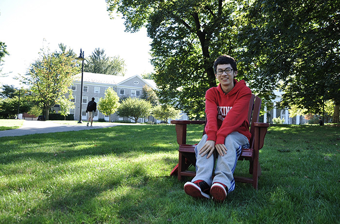 Jiahao "Jacky" Han relaxes on the Dickinson campus.