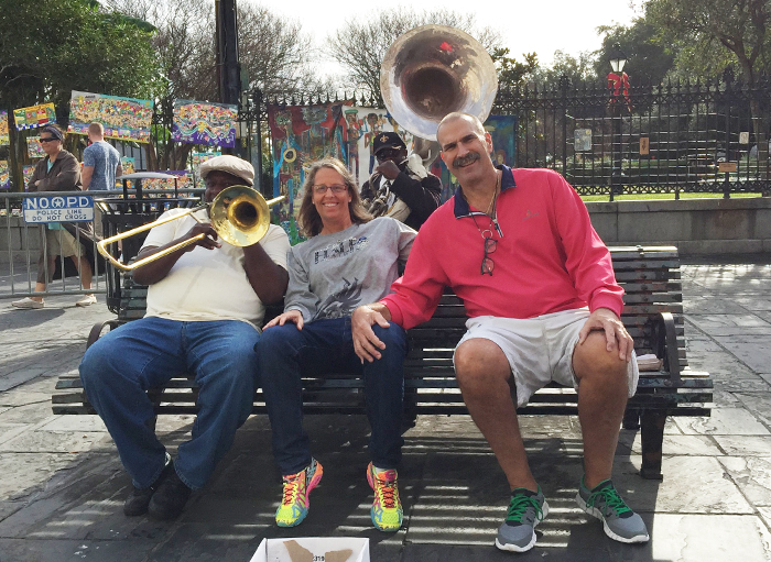 Jeff and Mary Cohen, with a Dixieland combo, during vacation in New Orleans.